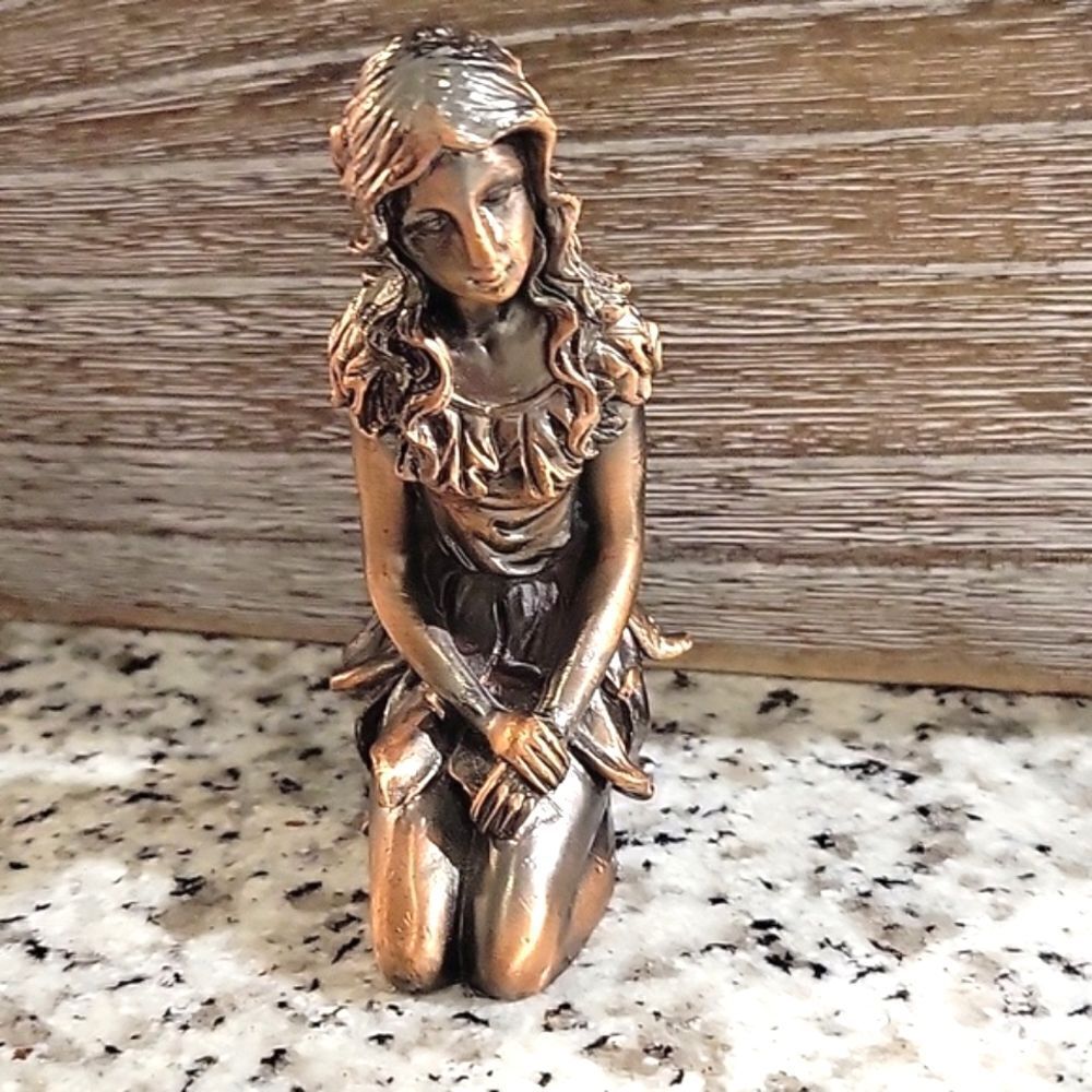 1970's Fairy Girl Small Figurine  Copper Statue Sculpture Heavy Decor